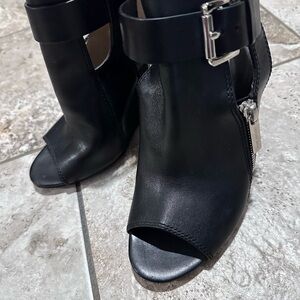 Michael Kors Black Open-Toe Ankle Booties with Buckle Accent